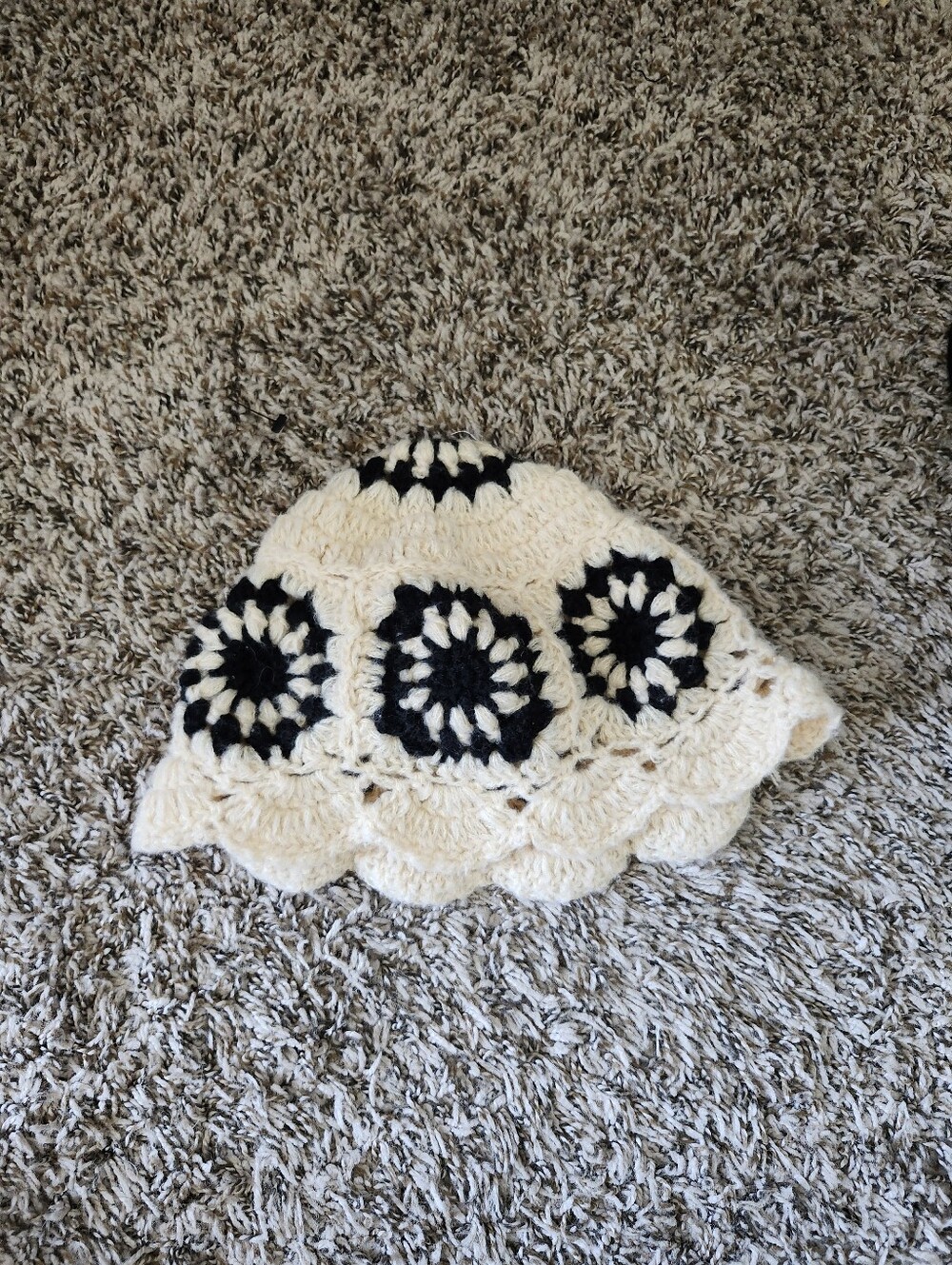 Handcrafted Cream and Black Crochet Bucket Hat - Women Accessories